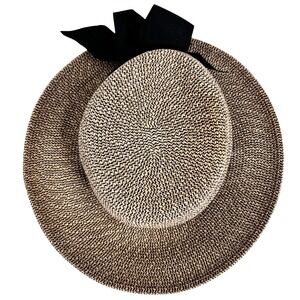 Scala Riviera Women's Sun Hat Paper Braid Round Crown 4 in Brim Black Ribbon Bow